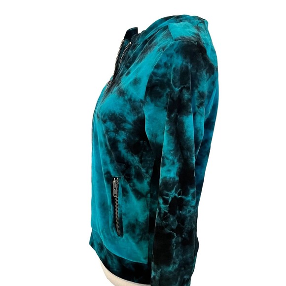 CHASER Tie Dyed Moto Track Jacket •Women L• Velour Velvet Full Zip Blue Black - Picture 3 of 6
